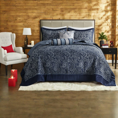 Ensemble de literie luxueux en jacquard de coton, très grand bleu marine, style classique