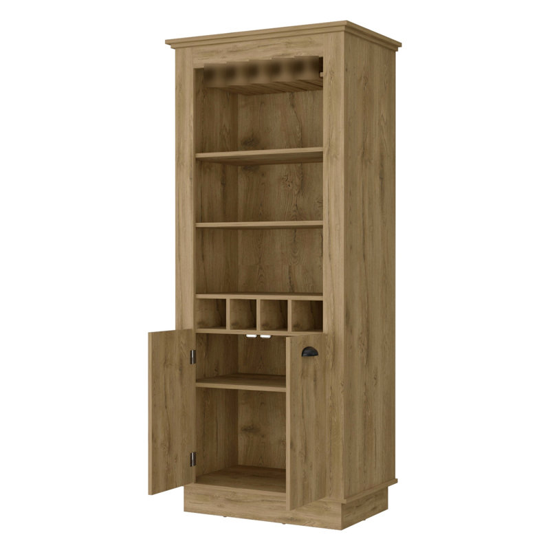 Armoire à vin fonctionnelle à 4 compartiments - armoire à bar en bois: 4 fentes, rangement pour bouteilles et support, Brun