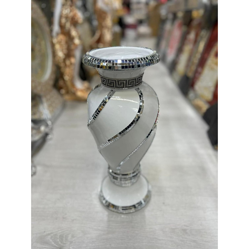 40Cm Spiral Crushed Diamond Ceramic Flower Vase V070, White