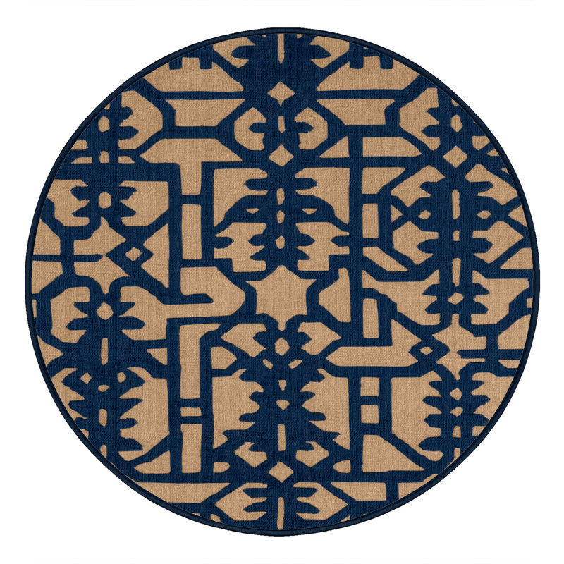 Tapis bleu en treillis lavable à la machine, Rond 5 pi