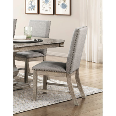 De 2 chaises, finition gris brunâtre, rembourré, tissu texturé pour salle à manger, brun gris, siège d'une hauteur de 19,5 po, pièces