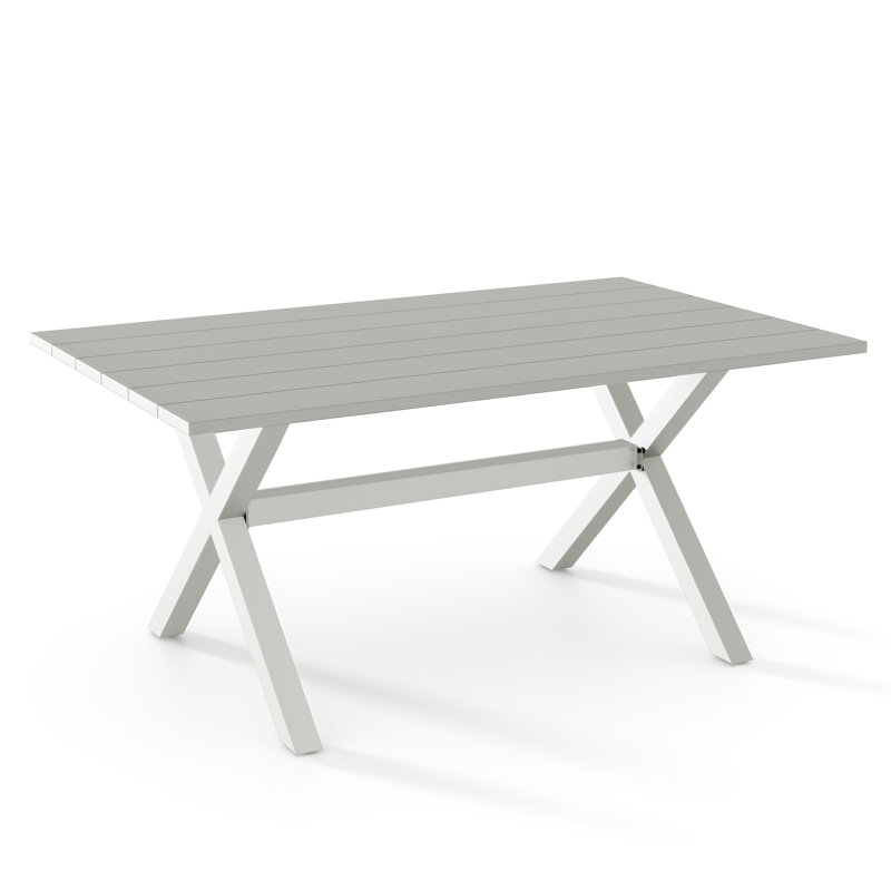 Outdoor Dining Table,63" Rectangular Aluminum Patio Table With Slatted Tabletop, White