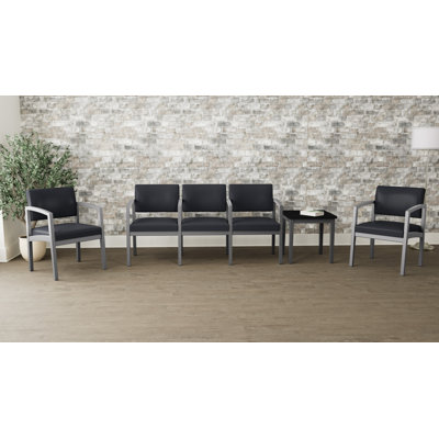 Lenox Wood Waiting Reception Commercial Grade Furniture Set / 2-Guest Chair, 3-Seater Tandem And End Table