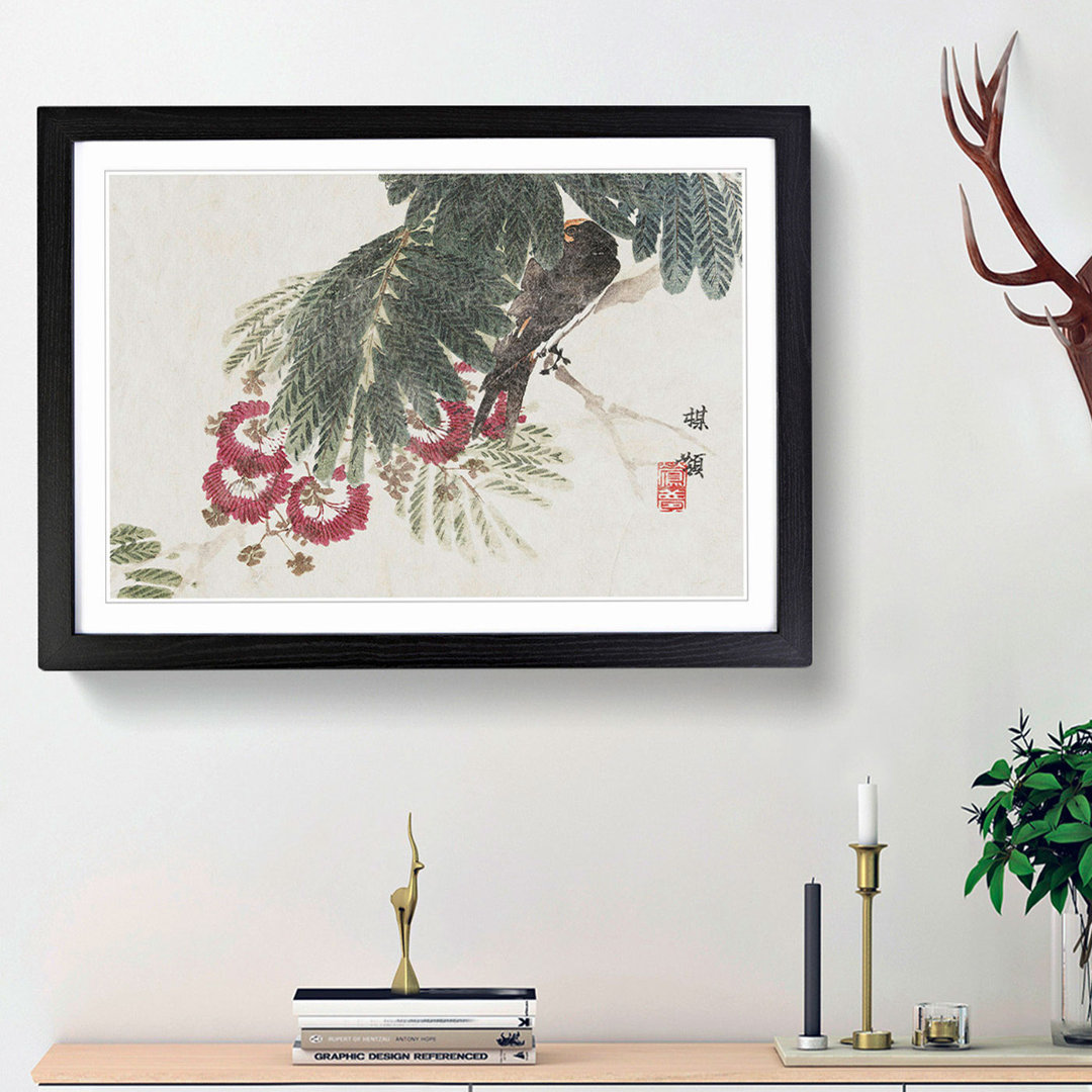 Bird Hiding in the Tree by Kono Bairei - Framed Print