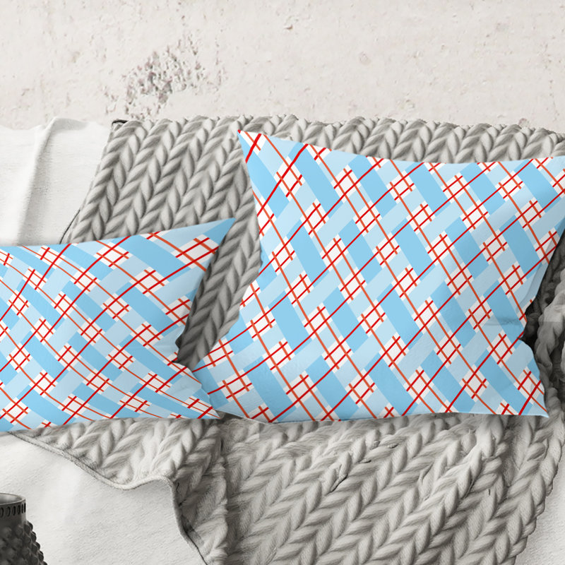 Coussin décoratif rétro à carreaux rétro I Mid-Century, 16 po x 1 po, Bleu