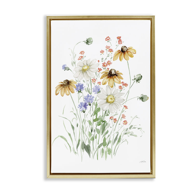 Summer Garden Blooms Gold Framed Floater Canvas by Katrina Pete, 25" H x 17" W, Metallic Gold Floater Frame