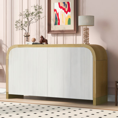 4-Door Curved Corner Design Wavy Door Panel  Cabinet With Adjustable Shelves, Suitable For Study, Living Room And Entrance