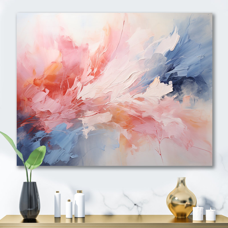 Rose et bleu apaisant tourbillons III - peinture abstraite, art mural, Toile tendue, H 12 po x l 20 po x P 1 po