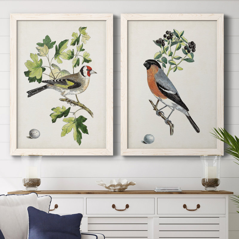 Oiseau antique, botanique et œuf II, toile encadrée de qualité supérieure - prête à être accrochée, Toile blanche encadrée
