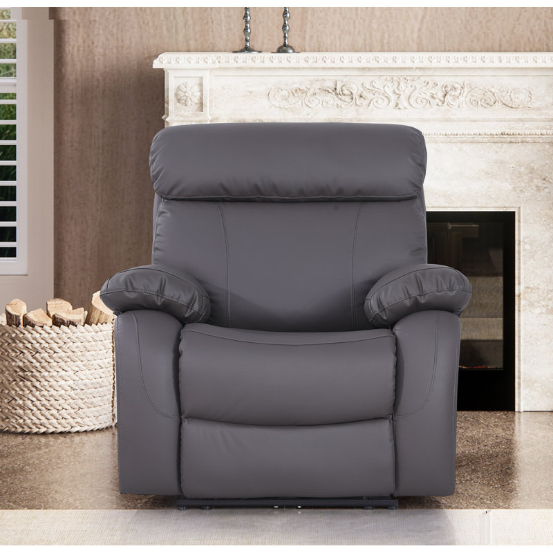 Avrielle Faux Leather Power Recliner, Gray Faux Leather