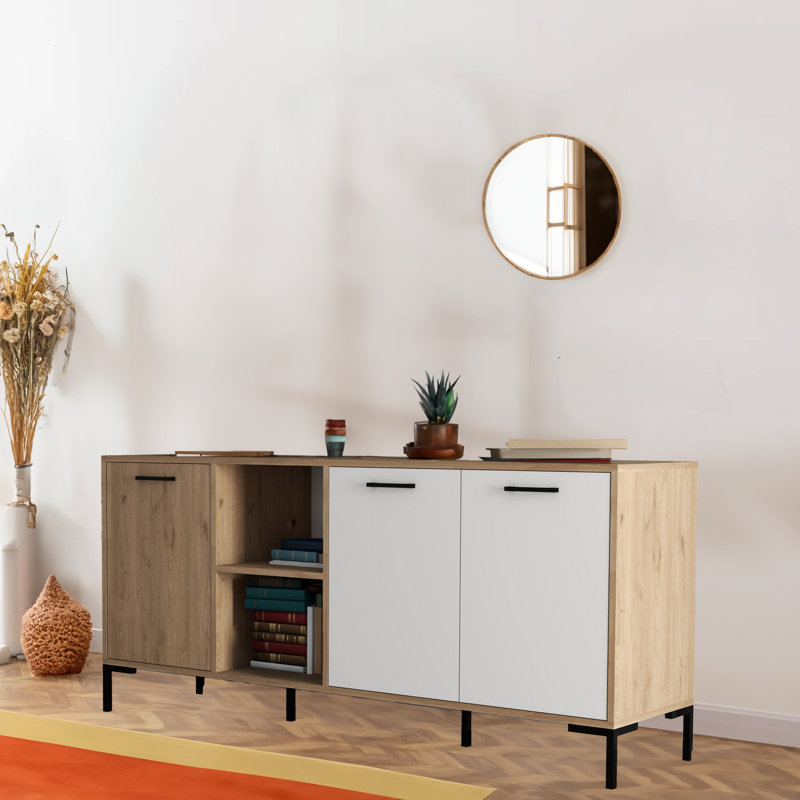 Console Alexiel 70,87 po, Blanc / chêne
