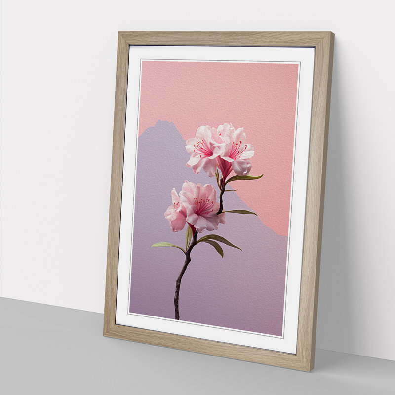 Rhododendron Minimalism - Single Picture Frame Print on Wood, 64cm H x 46cm W x 2cm D, Oak
