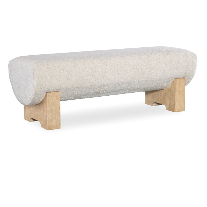 Beige Upholstered Transitional Bedroom Bench with Wood Legs