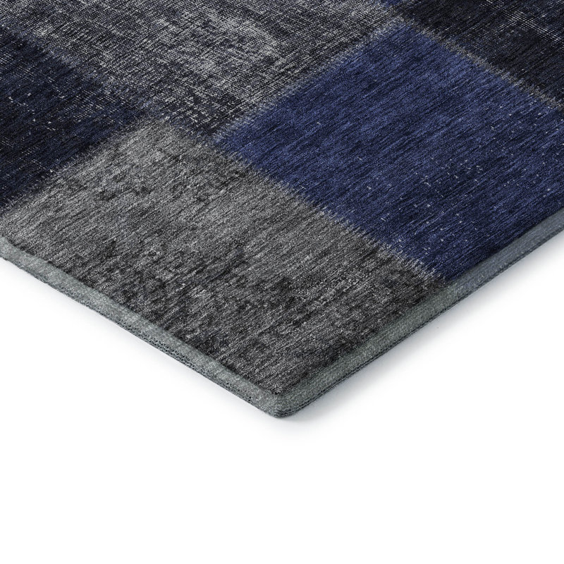 Premium Machine Washable Prisco Navy Rug, Rectangle 1'8" x 2'6"
