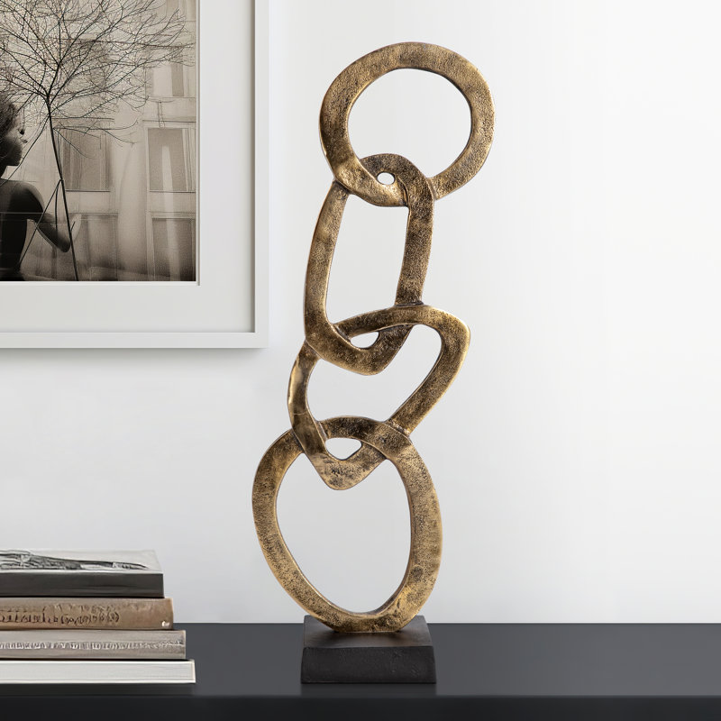 Decorative Object Linked Ring Sculpture for Home Decor - Abstract Metal Figurine Statement Accent Ideal Decoration for Living Room and Console Styling