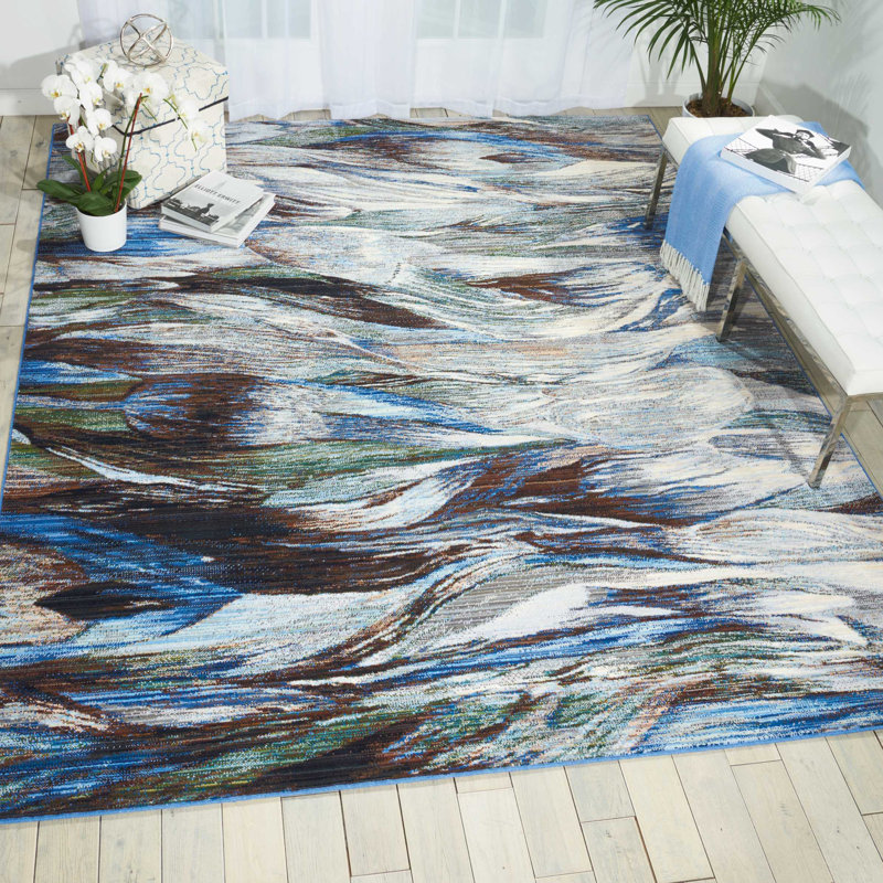Ostby Abstract Wool Blue Area Rug, Rectangle 4' x 6'
