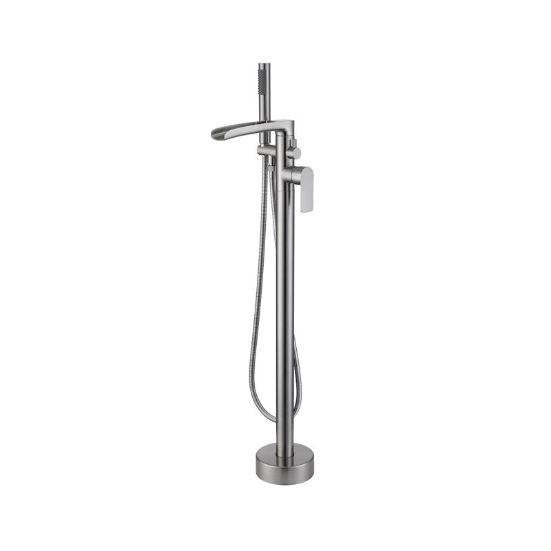 Robinet de baignoire autoportant en laiton avec douche à main, Brushed Nickel