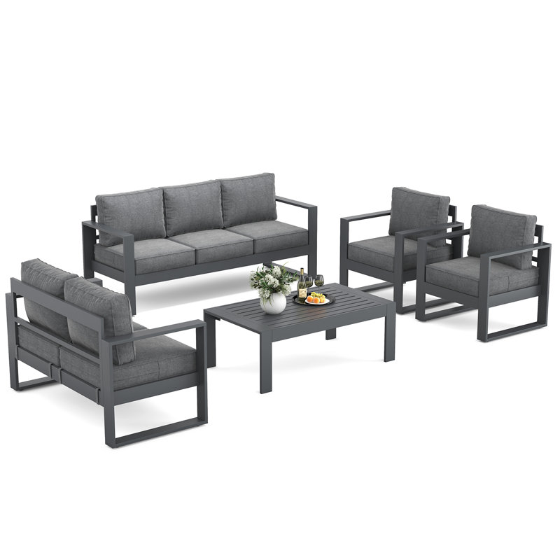 Standalone Product 7 - Person Patio Conversation Set with Cushions, Dark Gray /Gray