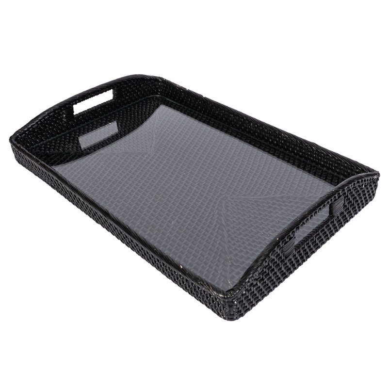 Rectangular Tray with Glass Insert, 21" W x 14" D x 2" H, Tudor Black