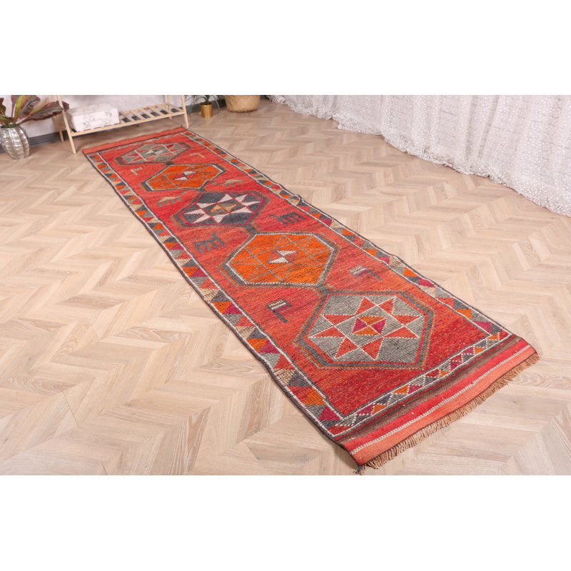 Tapis turc Kilim fabriqué à la main dans des tons rouge vif et orange avec un design anatolien Elite