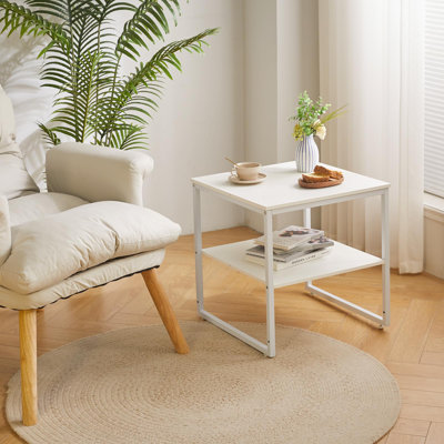 Large End Table For Living Room, Small Table Stand 20 Inch, Fridge Stand Printer Table With Adjustable Shelf, Square Tea Coffee Table For Office