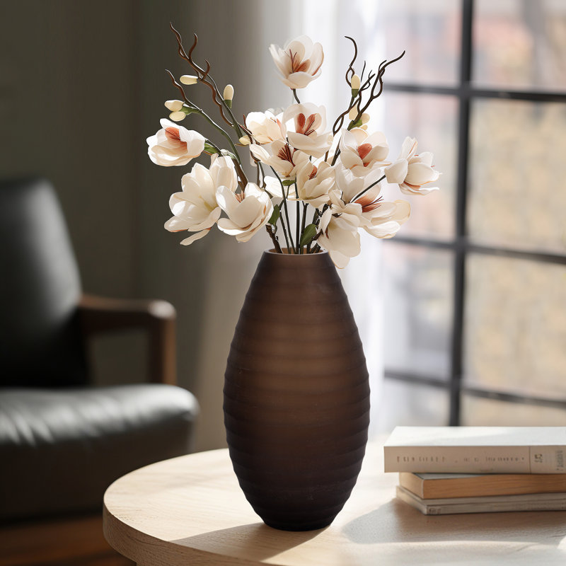 Glam Ribbed Glass Vase with Modern Silhouette and Textured Design for Elegant Decorative Accent, 14" H x 8" W x 8" D