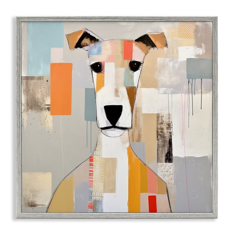 Az-111-Collage abstrait de visage de chien encadré, Encadré gris, H 24 po x l 24 po x P 1,5 po