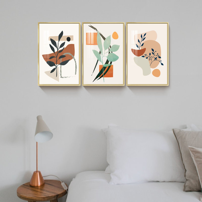Auriol Boho, œuvre d'art encadrée sur toile, 3 pièces, H 16 po x l 36 po x P 1 po, Or