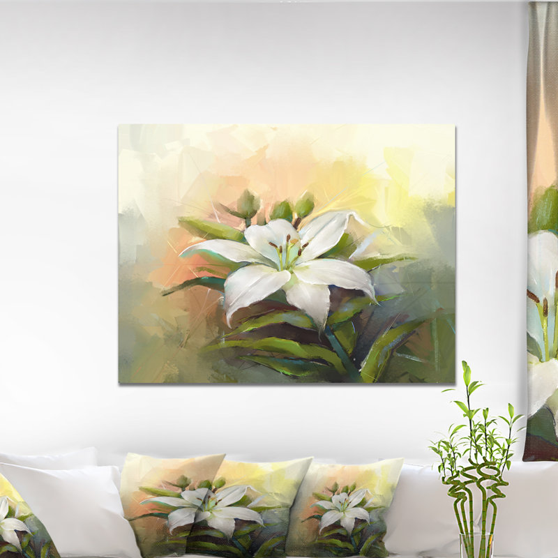 Fleur de lis blanc - reproduction d'art sur toile, H 30 po x l 40 po x P 1,5 po, Toile tendue