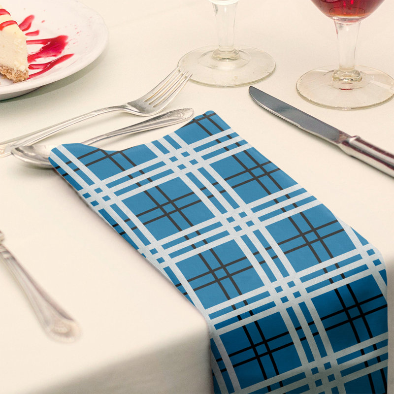 Plaid Square Napkin, Honolulu Blue/Black/White, 10" x 10", Cotton