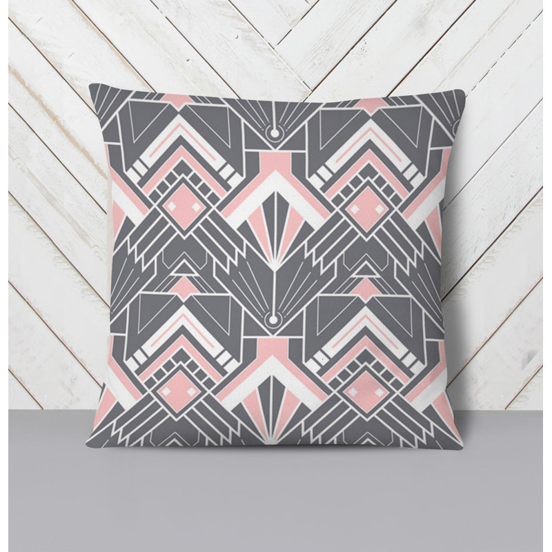 Throw Pillow With Insert, Gray/Pink Art Deco 3, 20"H x 20"W