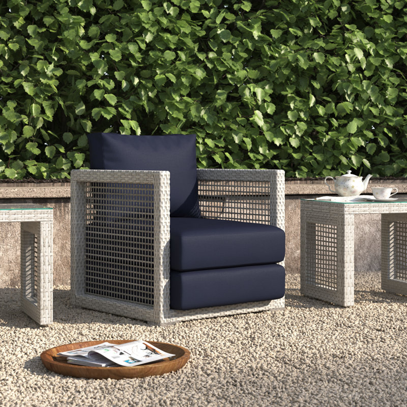 Aura 3 Piece Outdoor Patio Wicker Rattan Set, Navy