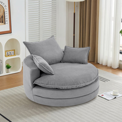 Lasean 57.5" Upholstered Swivel Barrel Chair