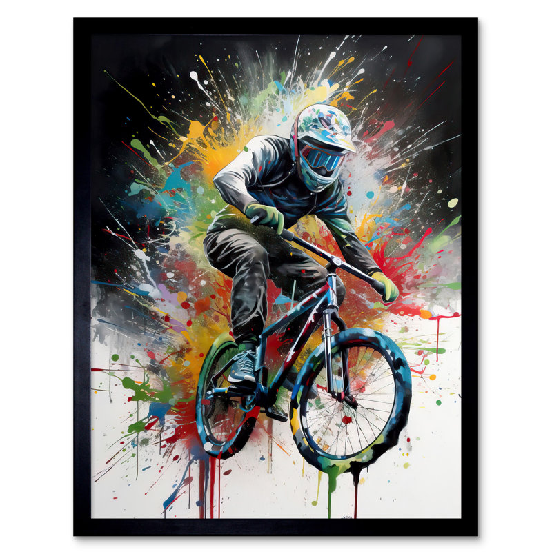 Mountain Biking Extreme Sport Paint Splat Portrait - Single Picture Frame Print