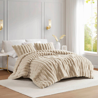 Ensemble de couette côtelée en fausse fourrure pour lit double/queen