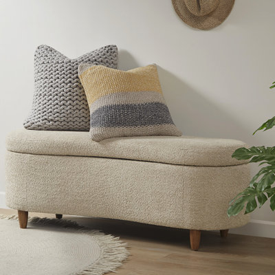 Banc de rangement rabattable avec pieds en bois massif et revêtement taupe