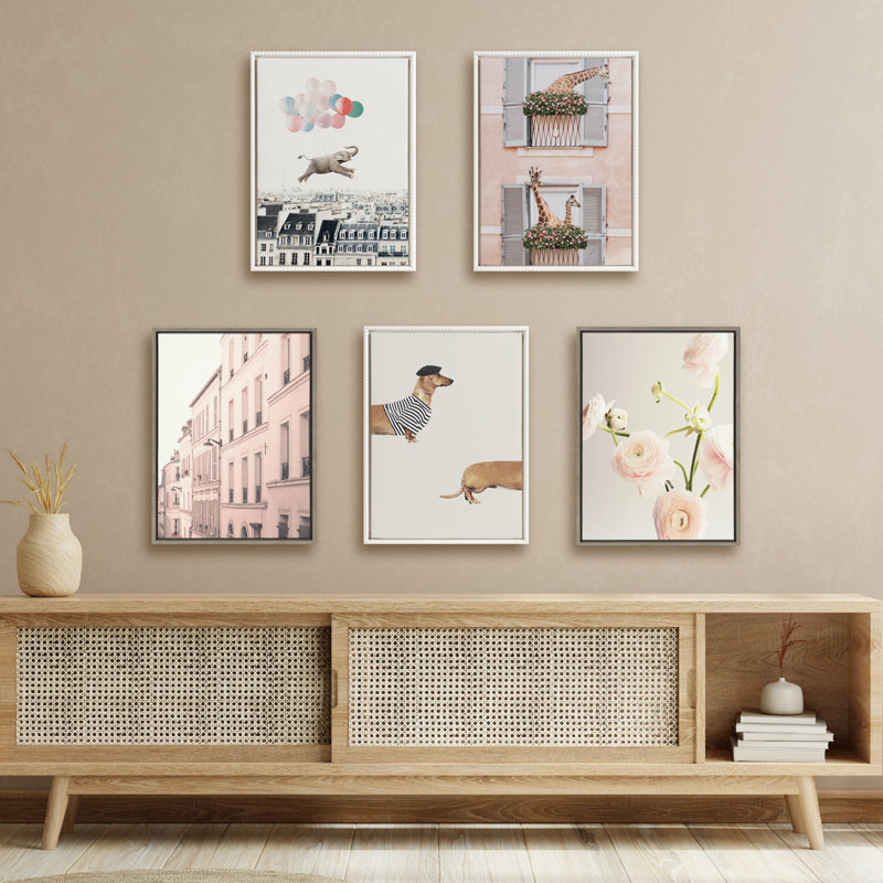 «Giraffe Neighbours» par juillet, reproduction d'art sur toile encadrée
