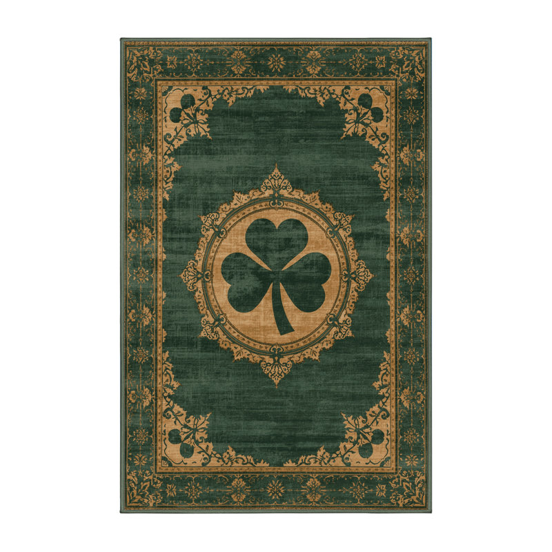 Tapis abstrait moderne et contemporain Ritner St Patties lavable à la machine - Reliure vert sauge, 7 x 9