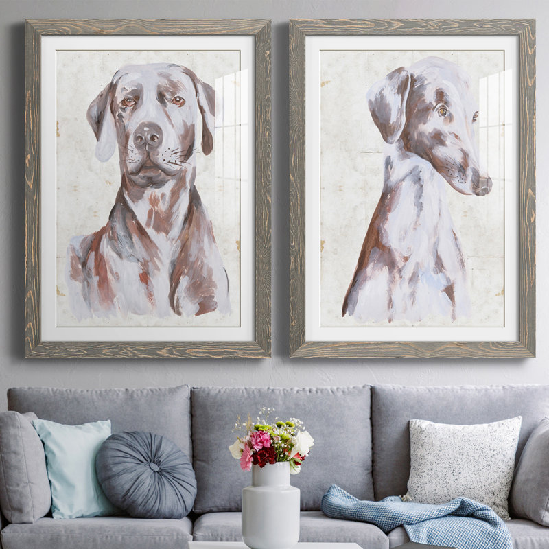 Sitting Dog II Premium encadré mat - prêt à être suspendu, H 37,5 po x l 27,5 po x P 1 po, Gris