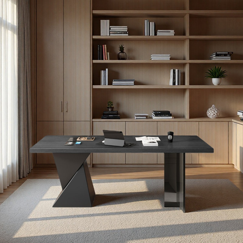 Bureau en bois massif avec salle de travail, H 29,53 po x l 62,99 po x P 31,5 po