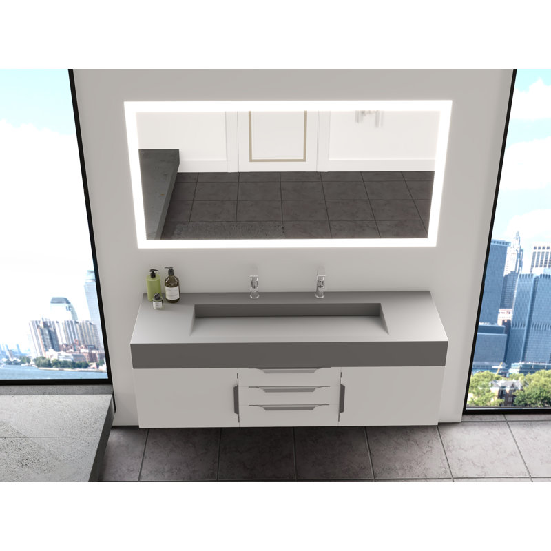 Plateau de meuble-lavabo simple 60 po avec lavabo Audrey, Gris