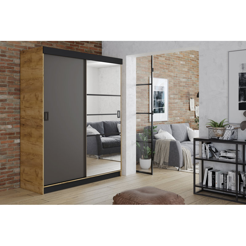 Bouzov 2 Door Solid + Manufactured Wood Wardrobe, Brown/Black