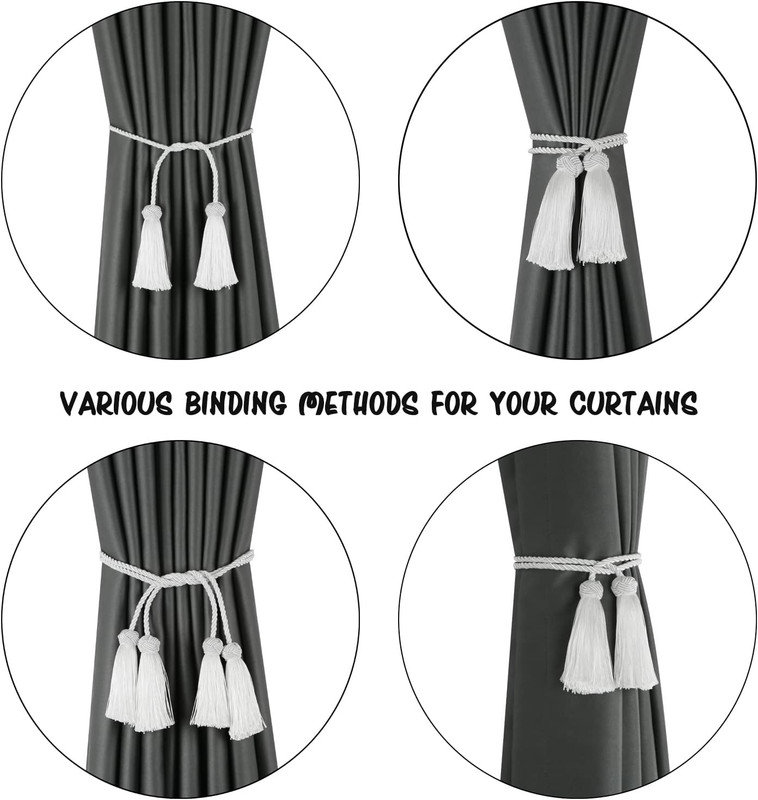 Tassel Curtain Tiebacks with Rope Design for Modern and Traditional Home Décor 2 Pcs, White