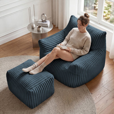 Oversized 46" Corduroy Foam Bean Bag Chair with Ottoman