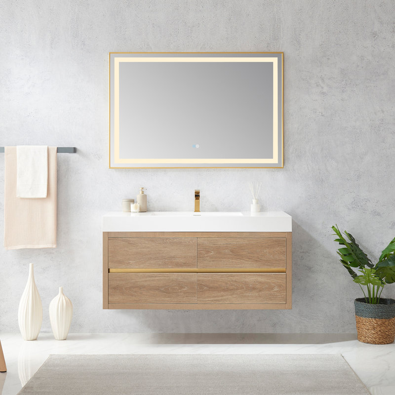 Beira 48 " W Free Standing Wall Mounted 1 Single Vanity Bathroom Vanity With Top with Mirror, White