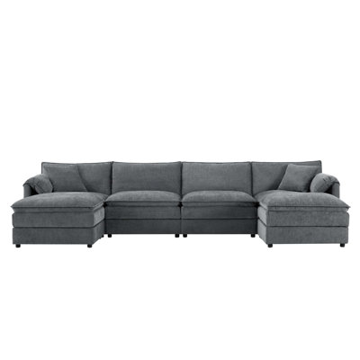 Chenille Modular Sectional Sofa with Deep Seating and Movable Ottomans