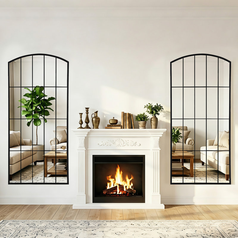 67" H X 28" W Arch Metal Accent Mirror Window Pane Floor Length Mirror Vanity Mirror for Bathroom Entryway Living Room, 2