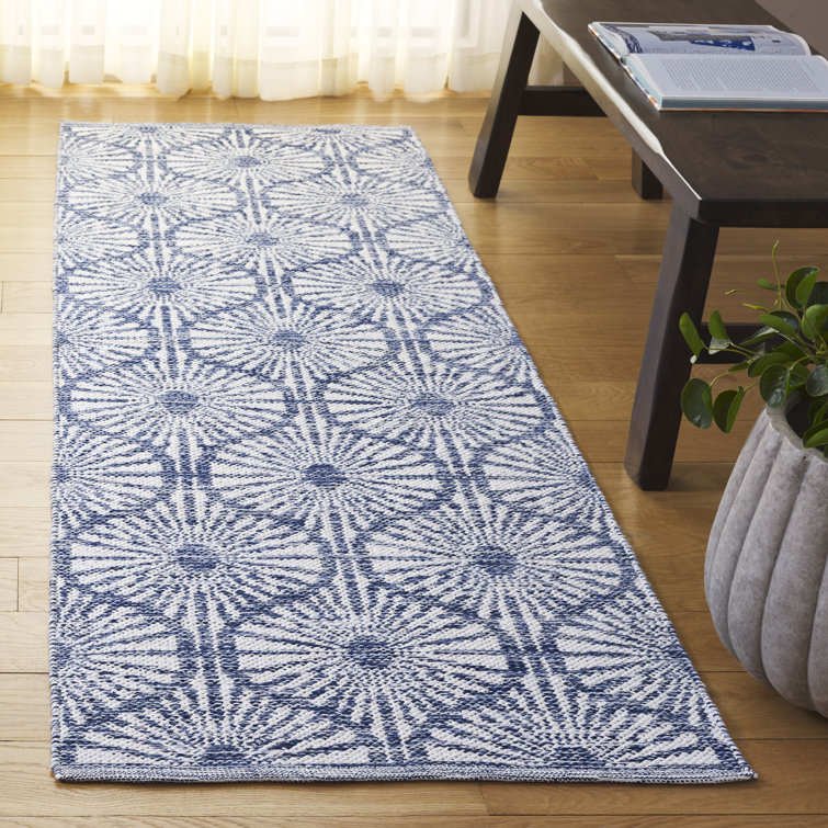 Tapis bleu marine / ivoire à motif géométrique tissé à plat à la main Oak Hill