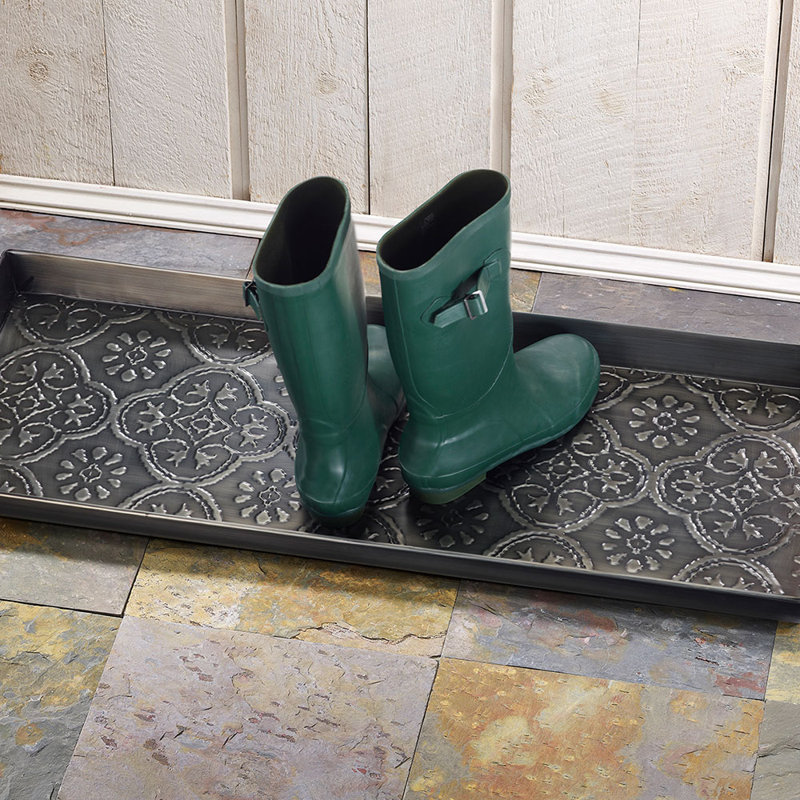 Medallion 30 in 13 in Indoor Boot Tray, Antique Zinc