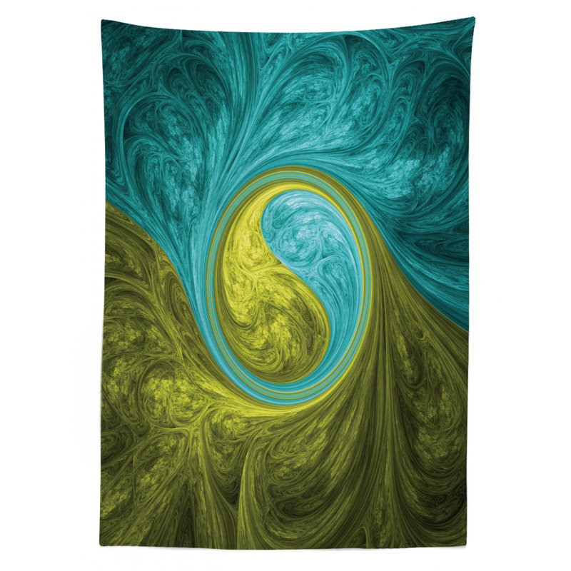 Ambesonne à haut-parleurs, conception de psychédélique en spirale orientale avec conception latérale ensoleillé, housse de table rectangulaire pour la cuisine de salle à manger décoration, 60 po x 84 po, bleu kaki